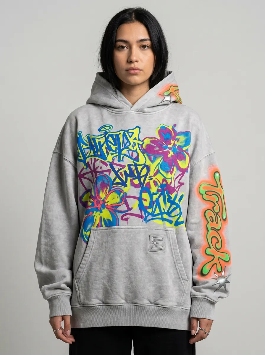 Unisex Pulse Graffiti Floral Oversized Hoodie
