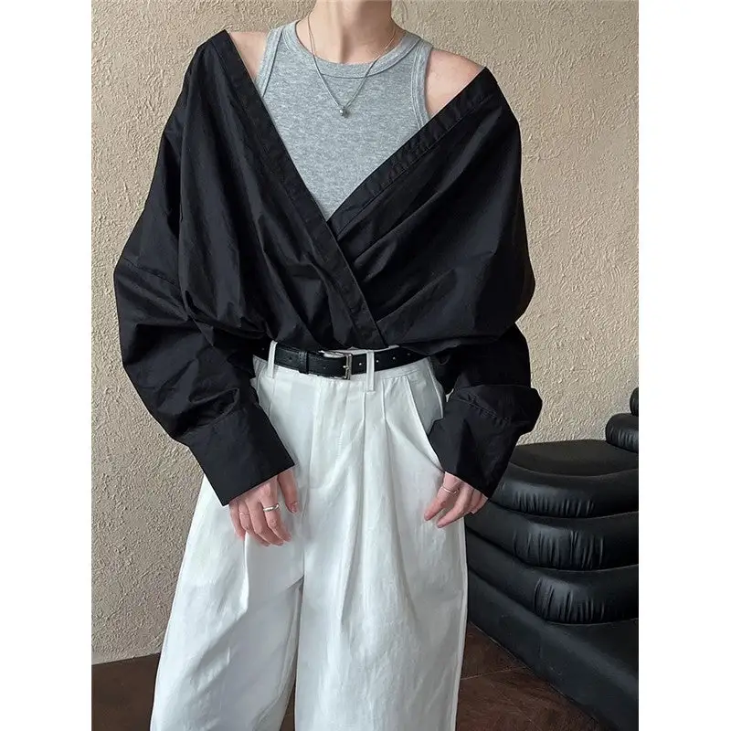 Casual Off Shoulder Shirt With Knit Vest Top