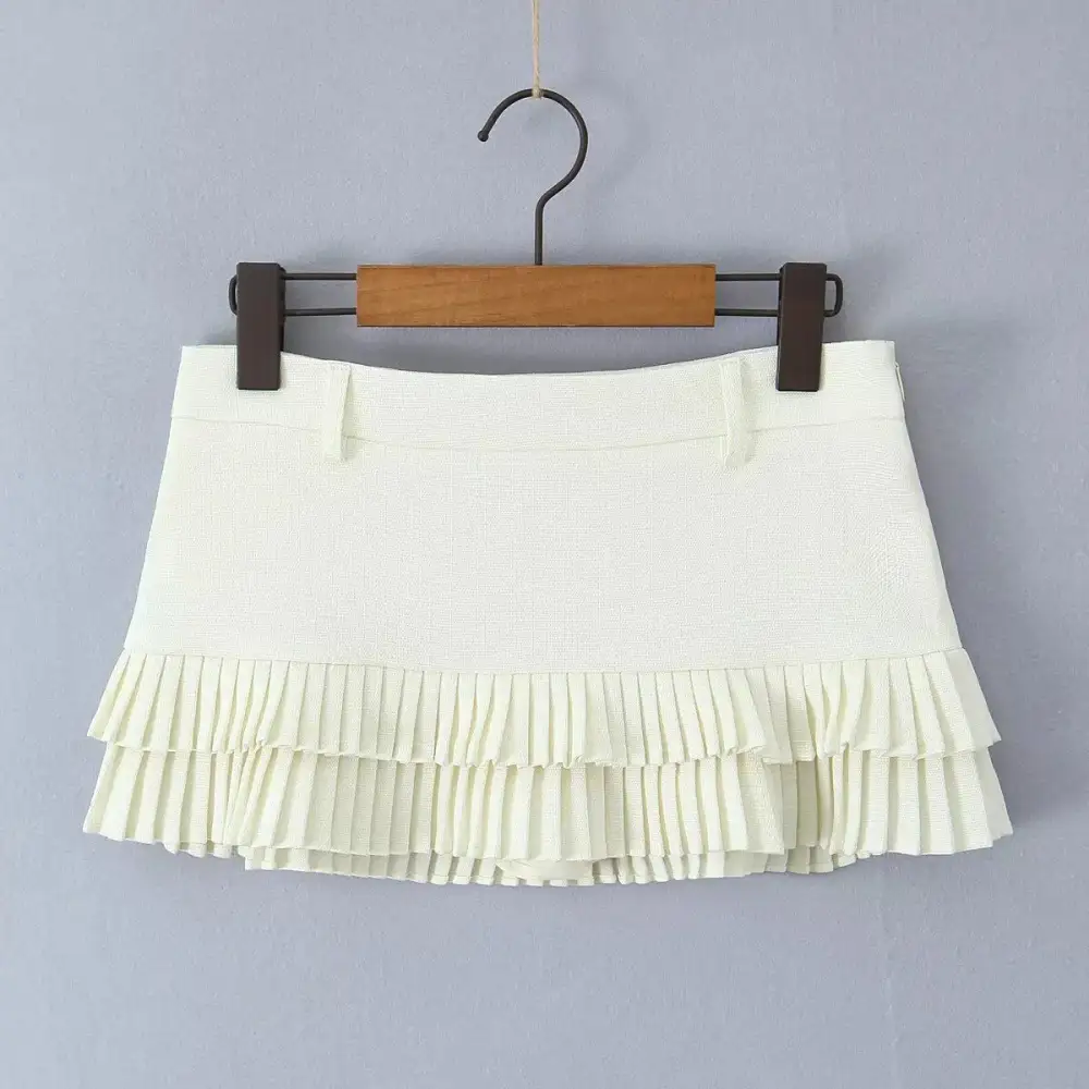 Polished Pleated Low Waist Mini Skirt