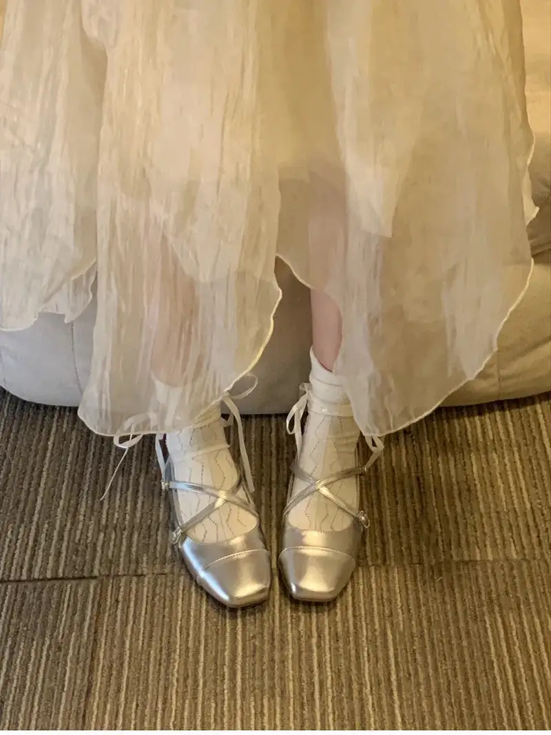 Buckle-Detail Square-Toe Square-Heel Flats