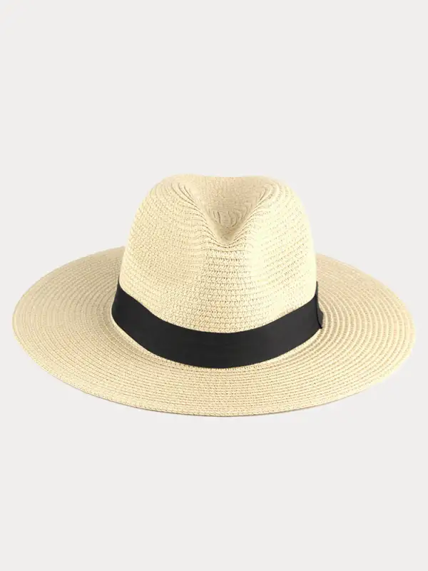 Wide Brim Sun Protection Woven Straw Fedora Hat