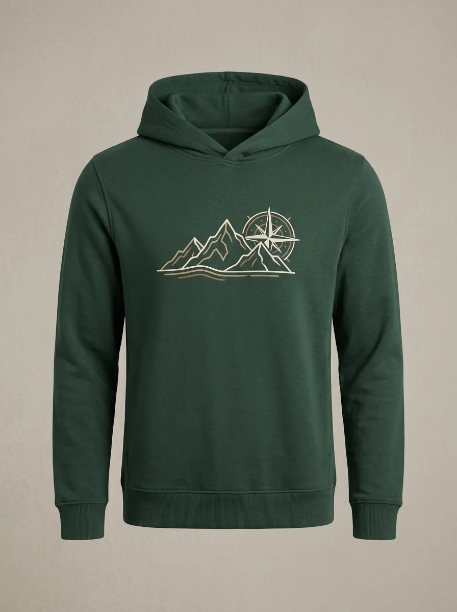 Men's Mountain Compass Graphic Pullover Crossover-Neck Hoodie