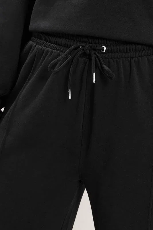 Black Off Shoulder Sweatshirt & Jogger Wide Leg Set detail 3
