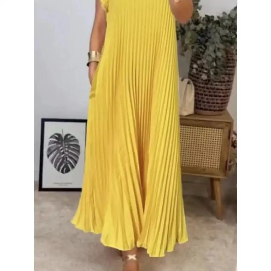 Classic Full Size Pleated Round Neck Maxi Dress Plus Size