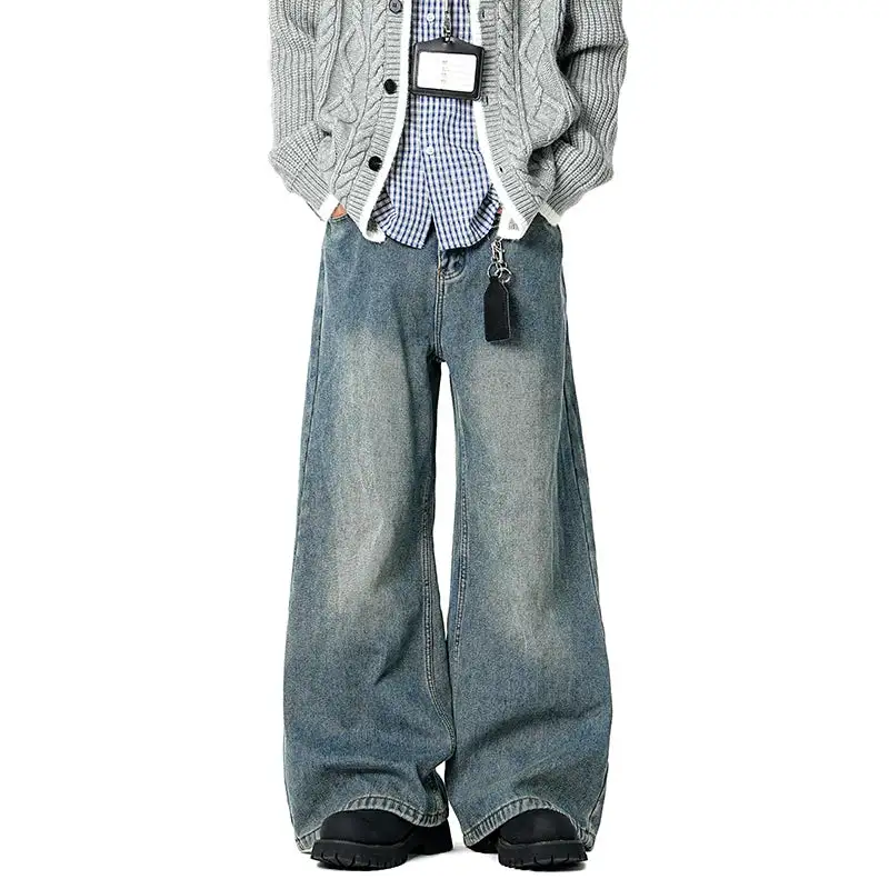Barrel-Leg Faded Washed Jeans