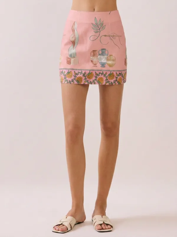 Women's Art Lover Greek Vase Floral Border Printed Mini Skirt
