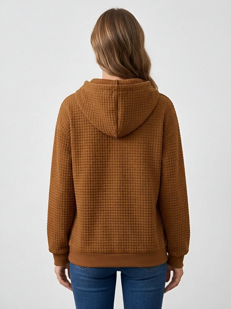 Women's Christmas Cabin Mountain Button-Placket Waffle Hoodie