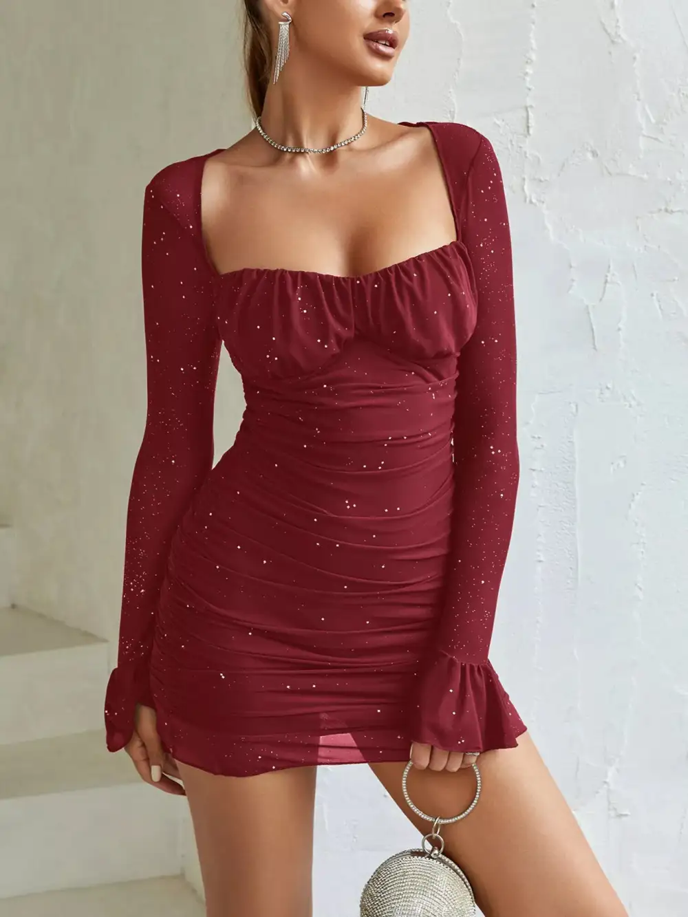 Clean Line Ruched Mini Dress