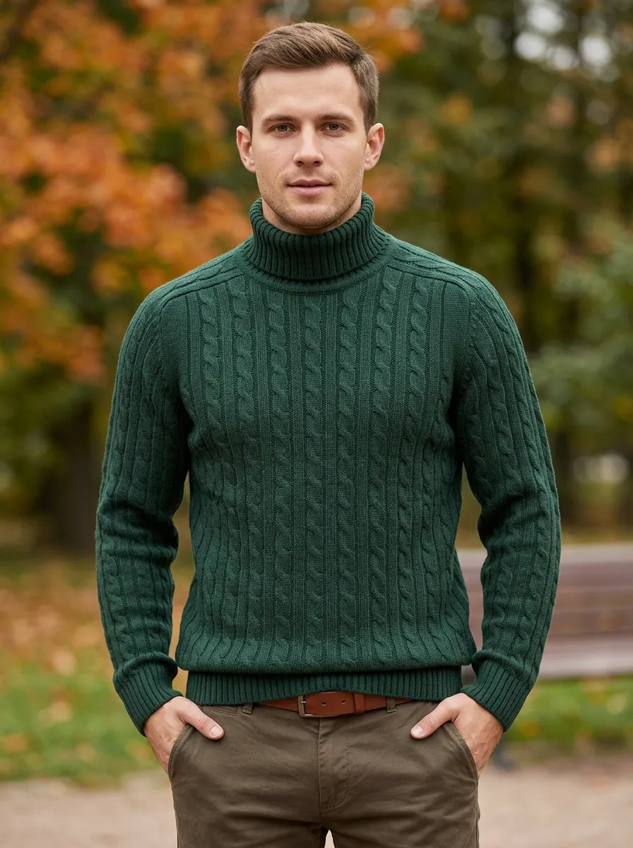 Men's Polished Casual Cable Knit Turtleneck Sweater