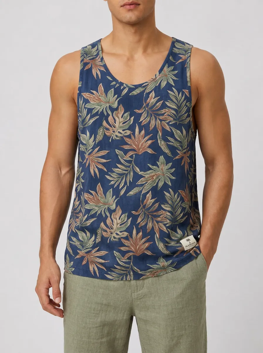 Men's Tropical Summer Beach Leaf Printed Tank Top