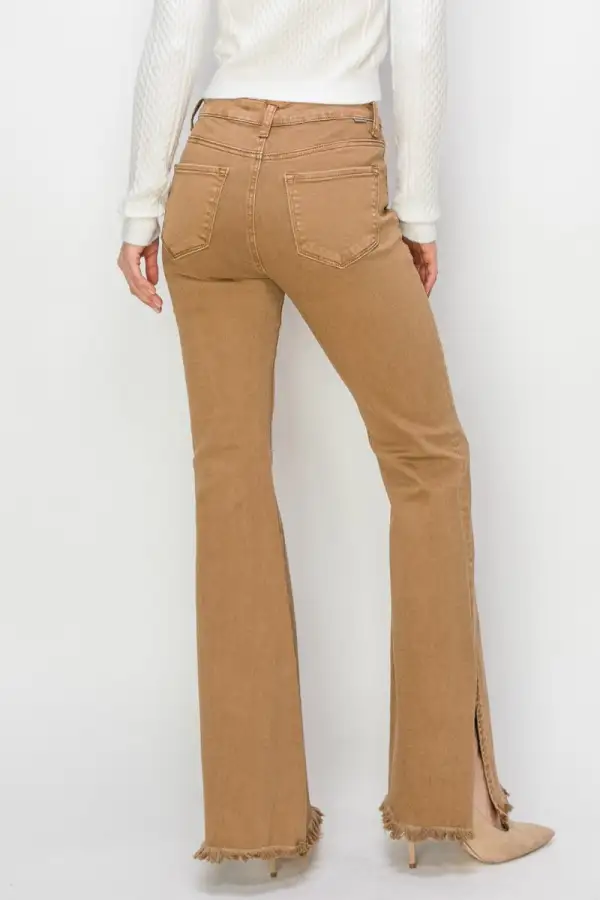 Easy High Waist Flare Leg Slit Denim Jeans