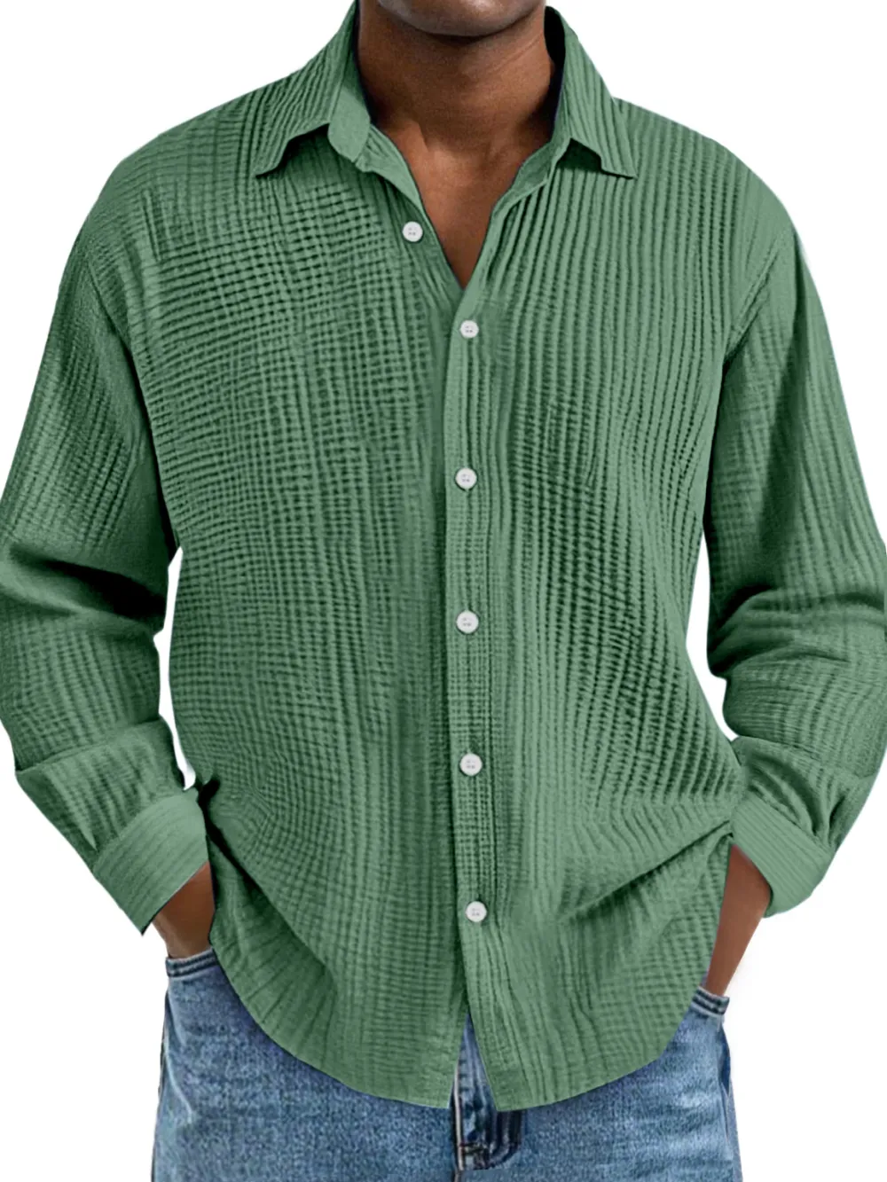 Relaxed Long Sleeve Open Collar Pleated Front Shirt