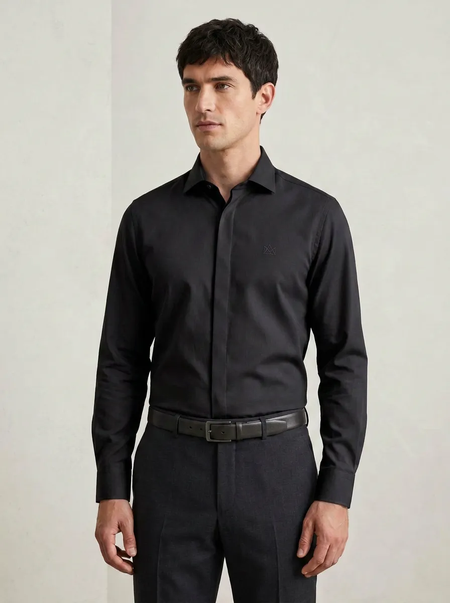 Men's Non-Iron Cotton Logo Embroidered Dress Shirt