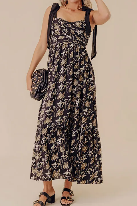 Country Estate Floral Midi Dress In Black