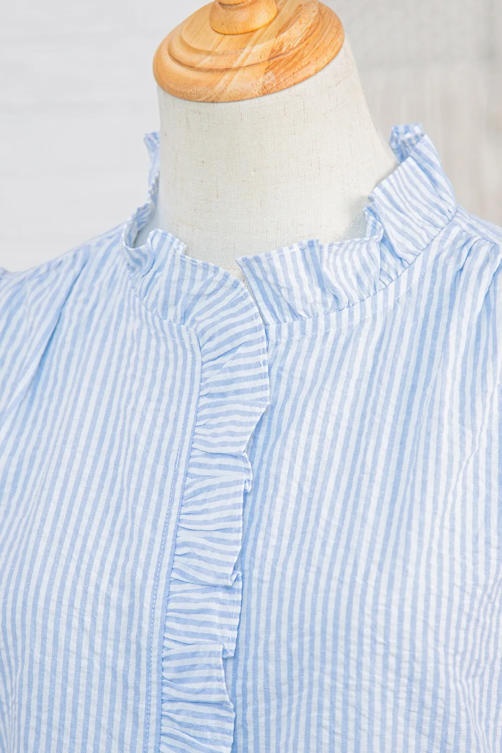 Sky Blue Stripe Floral Embroidered Shirt