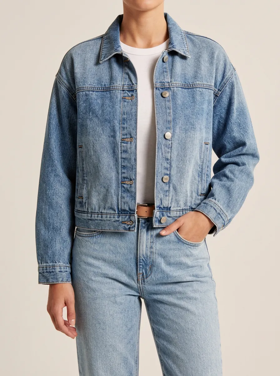 Women's Casual Denim Jacket with Button Front Detail