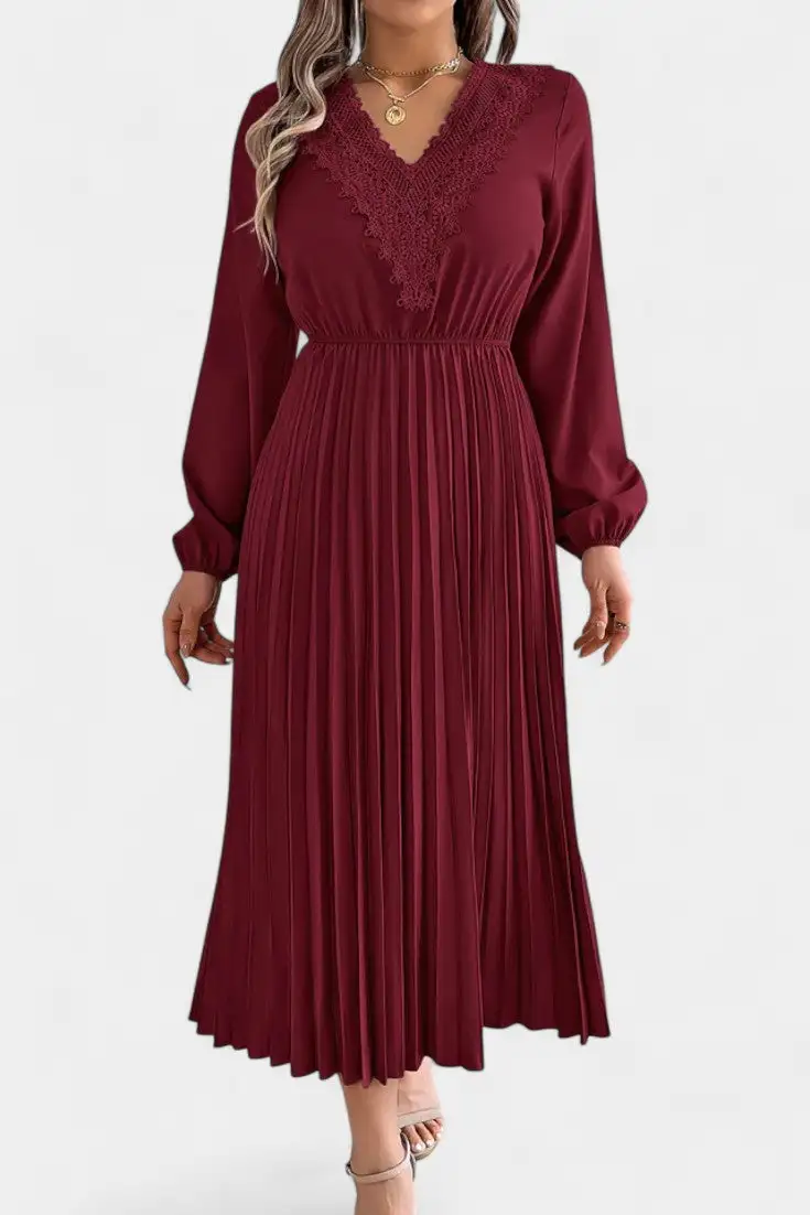 Pleated Lace Casual Dress