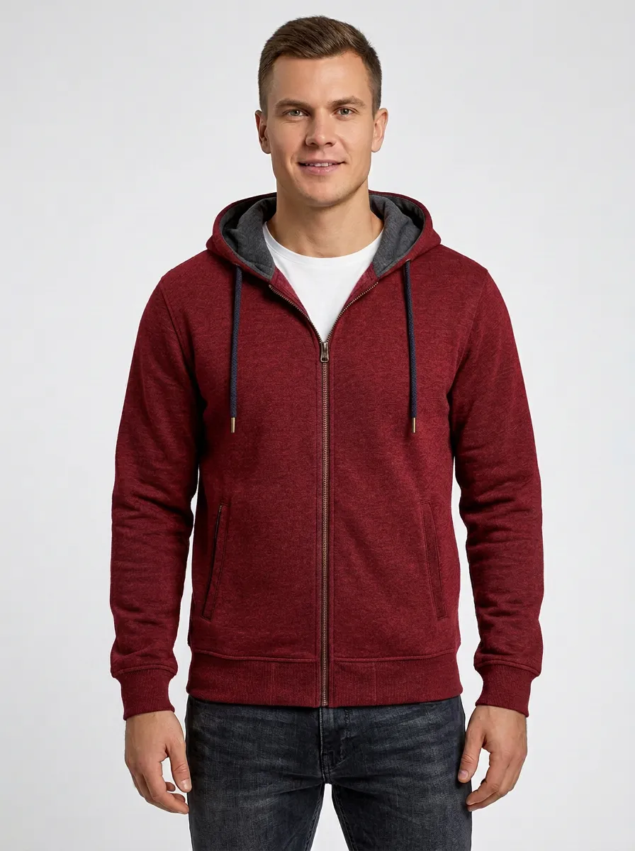 Men's Heathered Hooded Zip-Up Sports Jacket