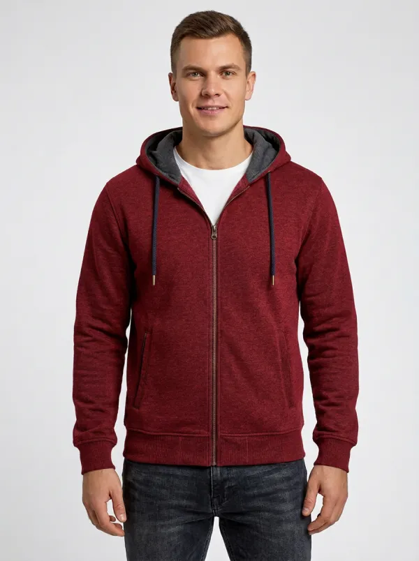 Men's Heathered Hooded Zip-Up Sports Jacket