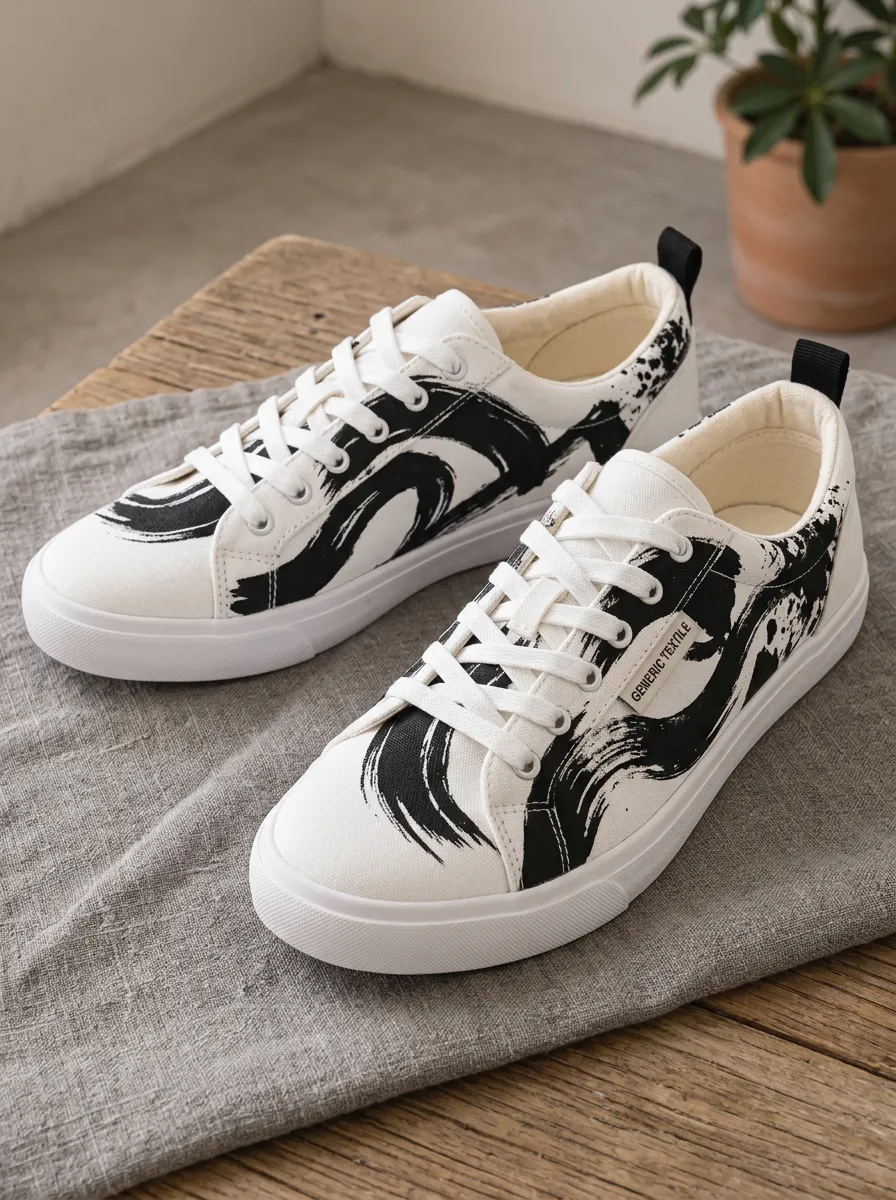 Men's Refined Abstract Ink Brush Stroke Patterned Canvas Shoes