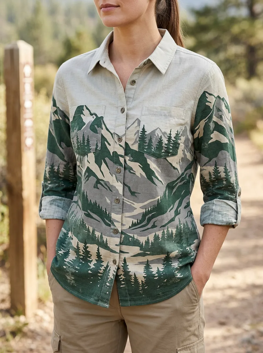 Women's Wilderness Hiking Lover Mountain Forest Landscape Shirt
