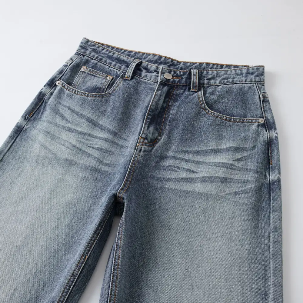 Streamlined Straight Leg Whiskered Denim Jeans