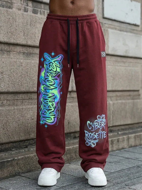 Men's Streetwear Urban Vortex Cyber Rosette Printed Sweatpants