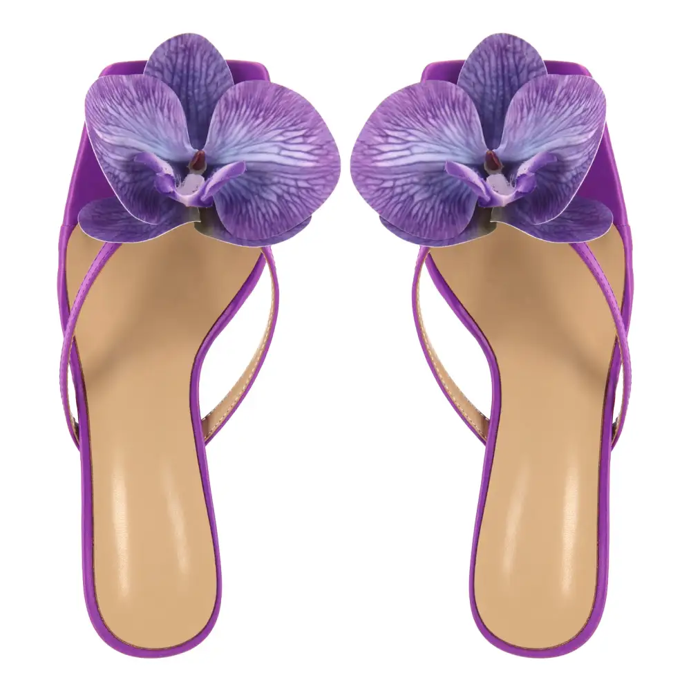 Square Toe Flower Thong Mule Sandals