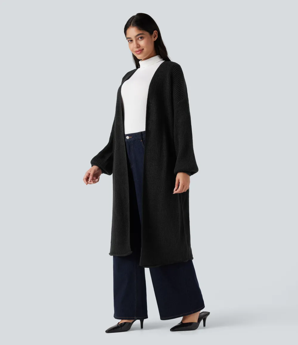 Long Sleeve Open Front Longline Sweater Knit Work Cardigan