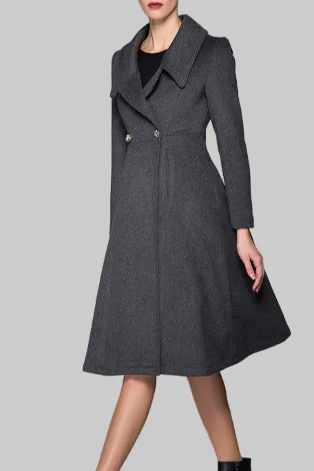 Wool Blend A Line Belted Pocketed Button Front Coat