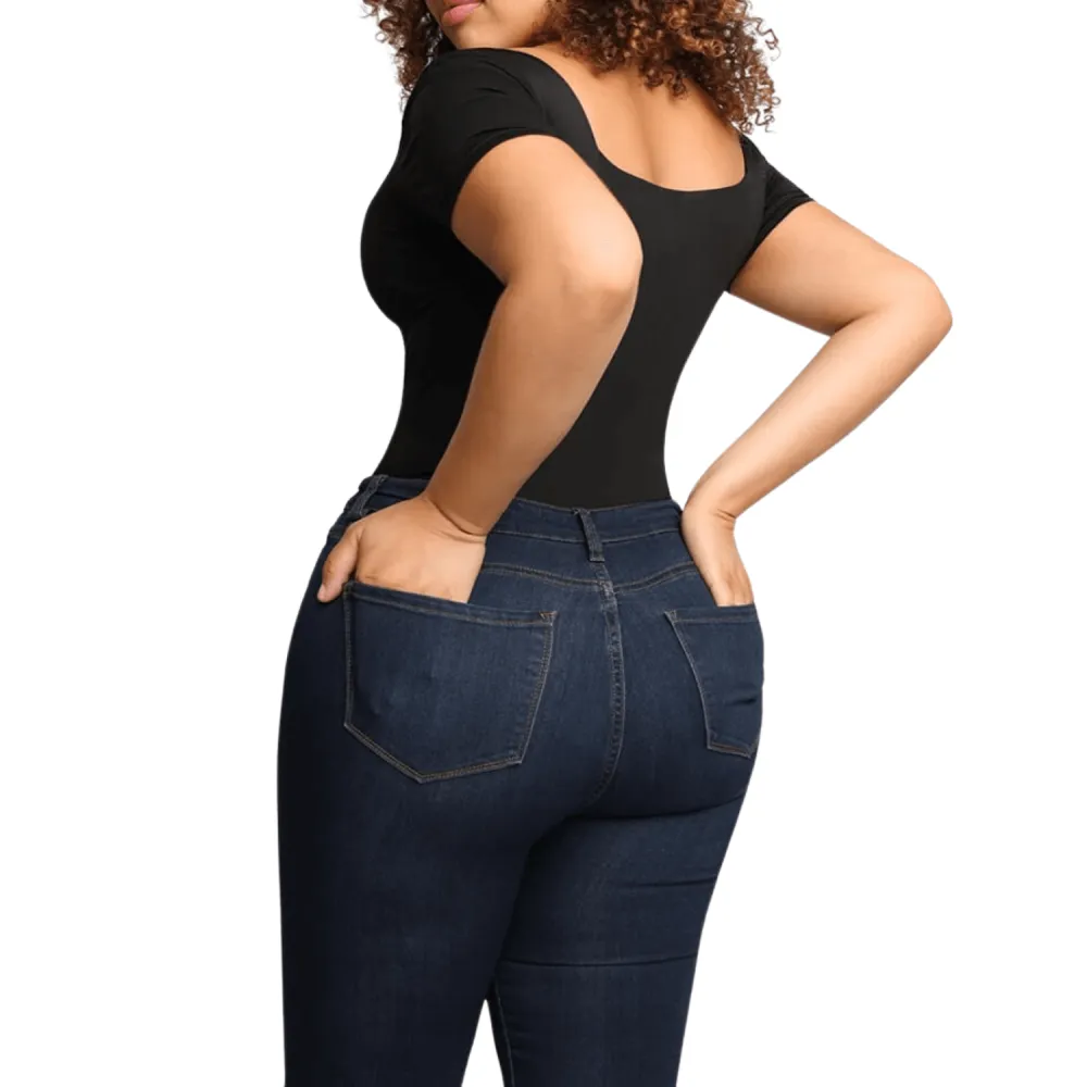 Square Neck Short Sleeve Shaping Bodysuit