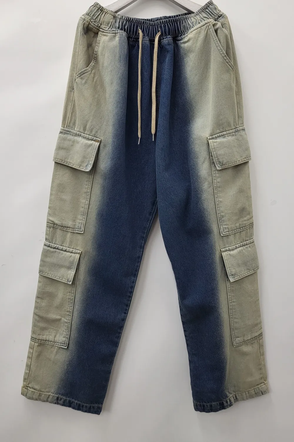 Modern Colorblock Denim Relaxed Cargo Pants
