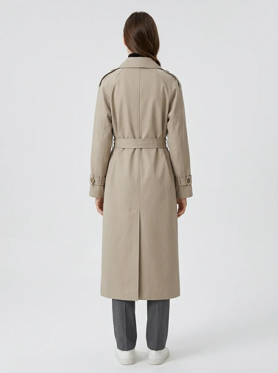 Women's Classic Modern Belted Minimalist Long Trench Coat