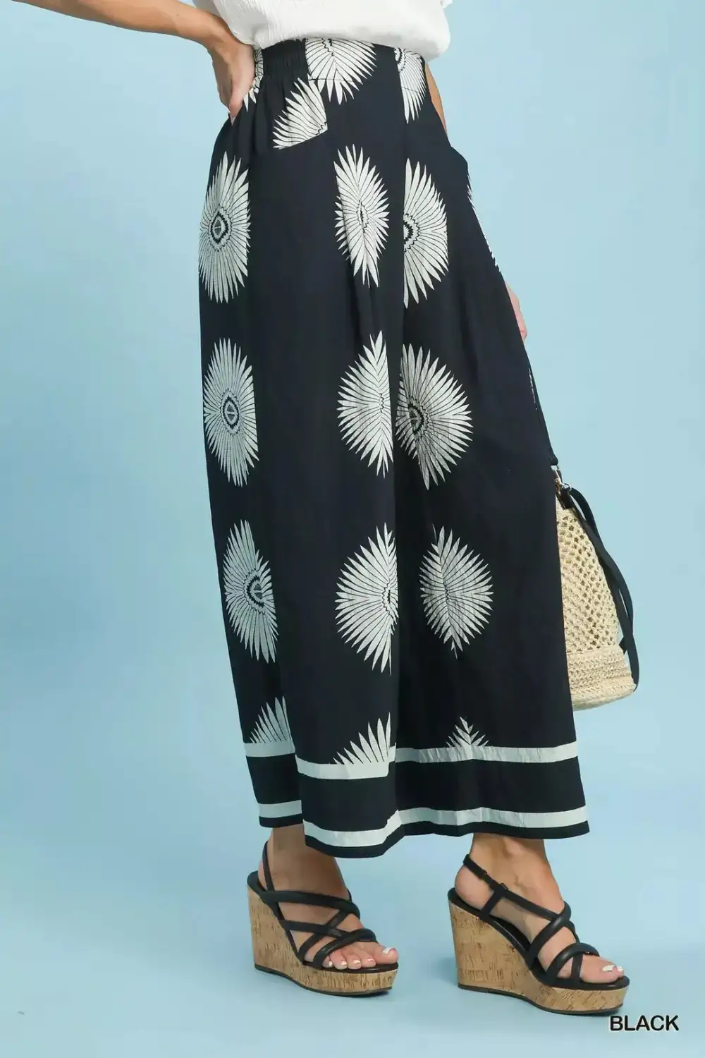 Abstract Border Print Wide Leg Pants