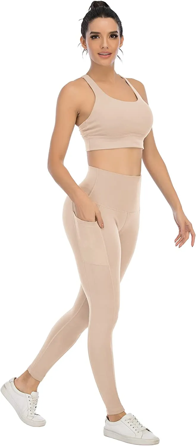 YOUNGCHARM 4 Pack Leggings with Pockets for Women,High Waist Tummy Control Workout Yoga Pants