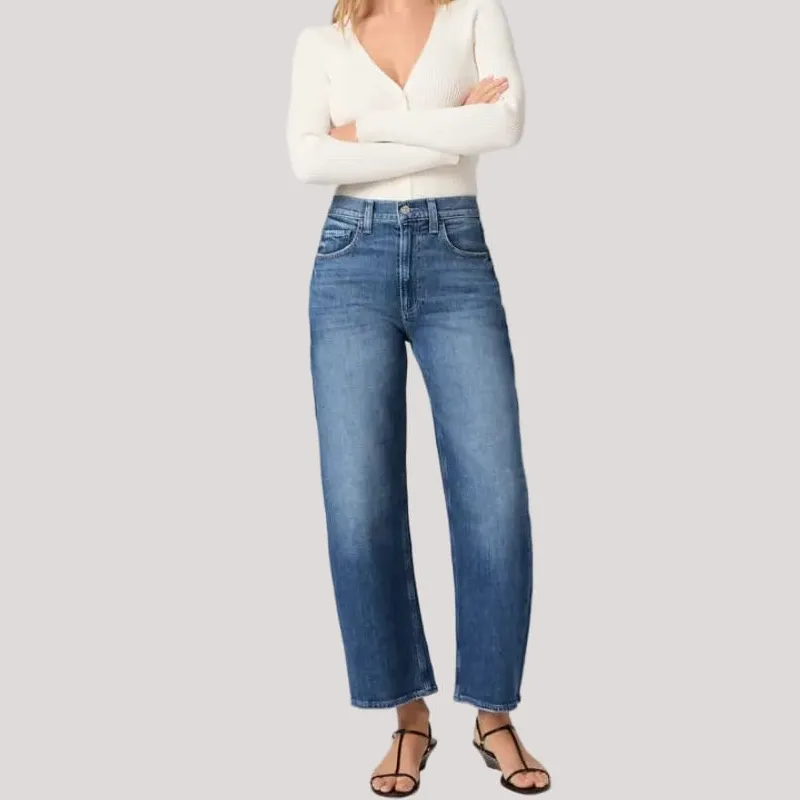 Barrel-Leg Cropped Ankle-Length Women's Jeans