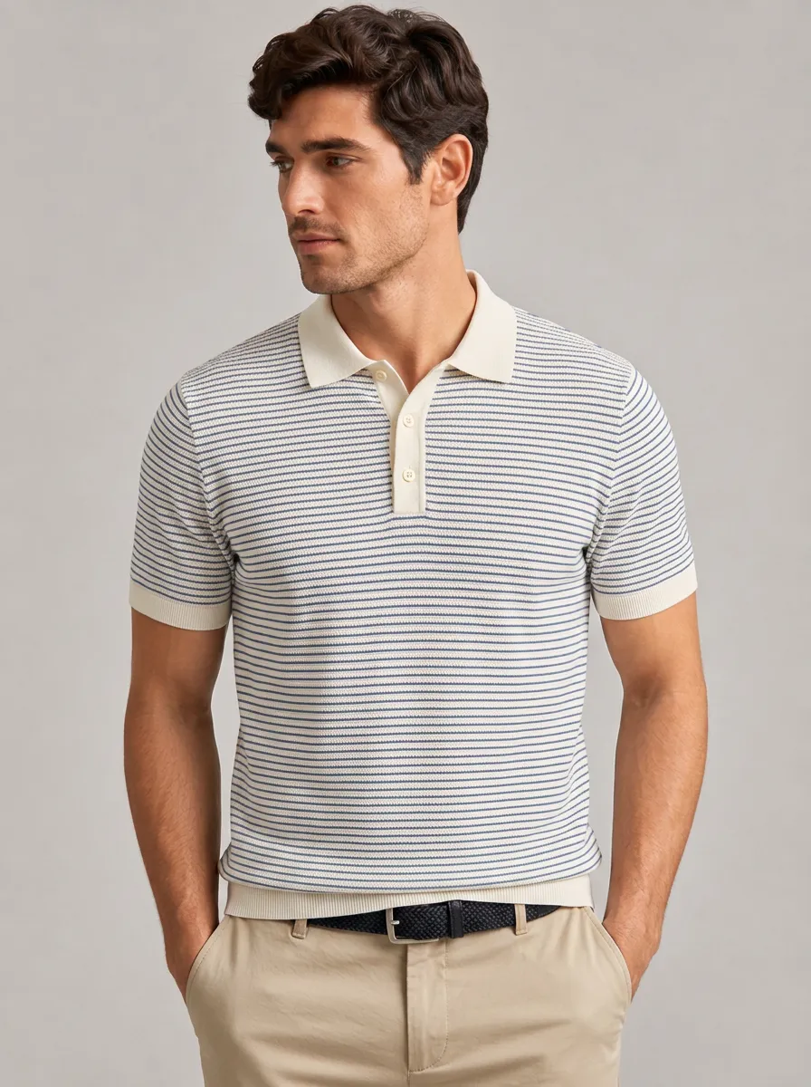Men's Equestrian Lover Blue Striped Pattern Printed Polo Shirt