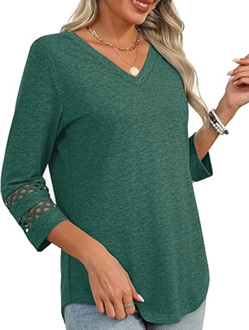 V-Neck Lace Trim Top