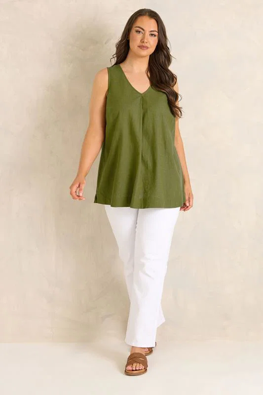 Green Linen Vest Top detail 2