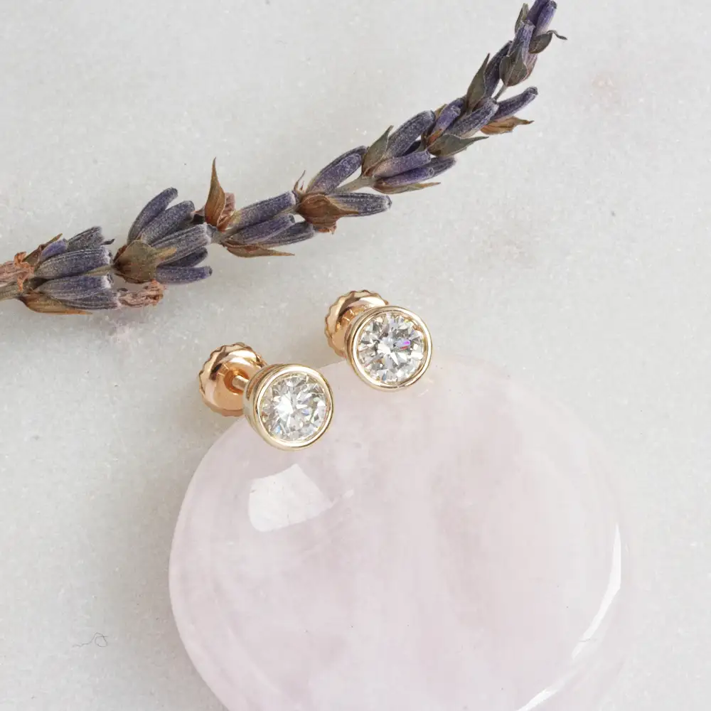 Round Bezel Diamond Stud Earrings