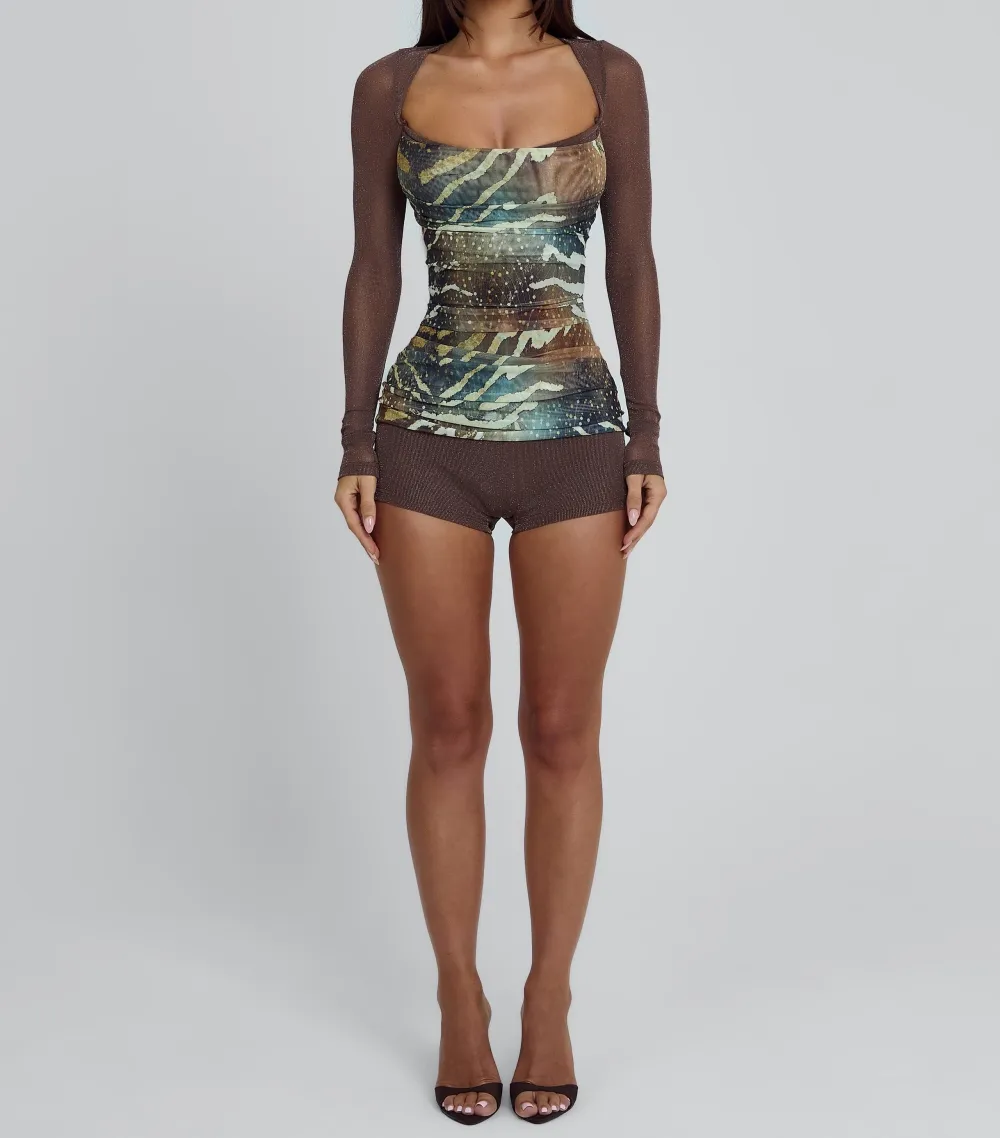 Printed Lace Up Mesh Playsuit