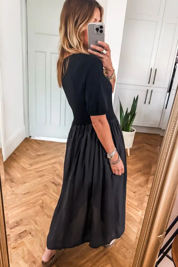 Maxi Short Sleeve Knit Top Patchwork Pleated Long Dress