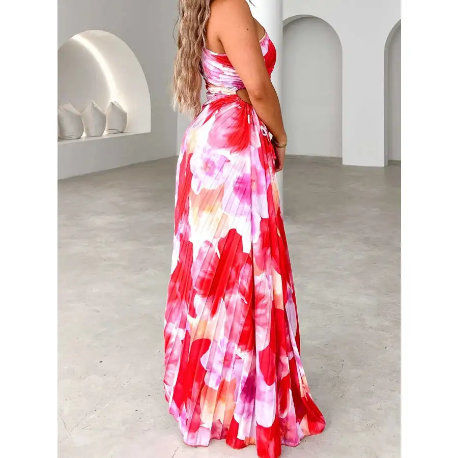 Printed One Shoulder Asymmetrical Maxi Dress