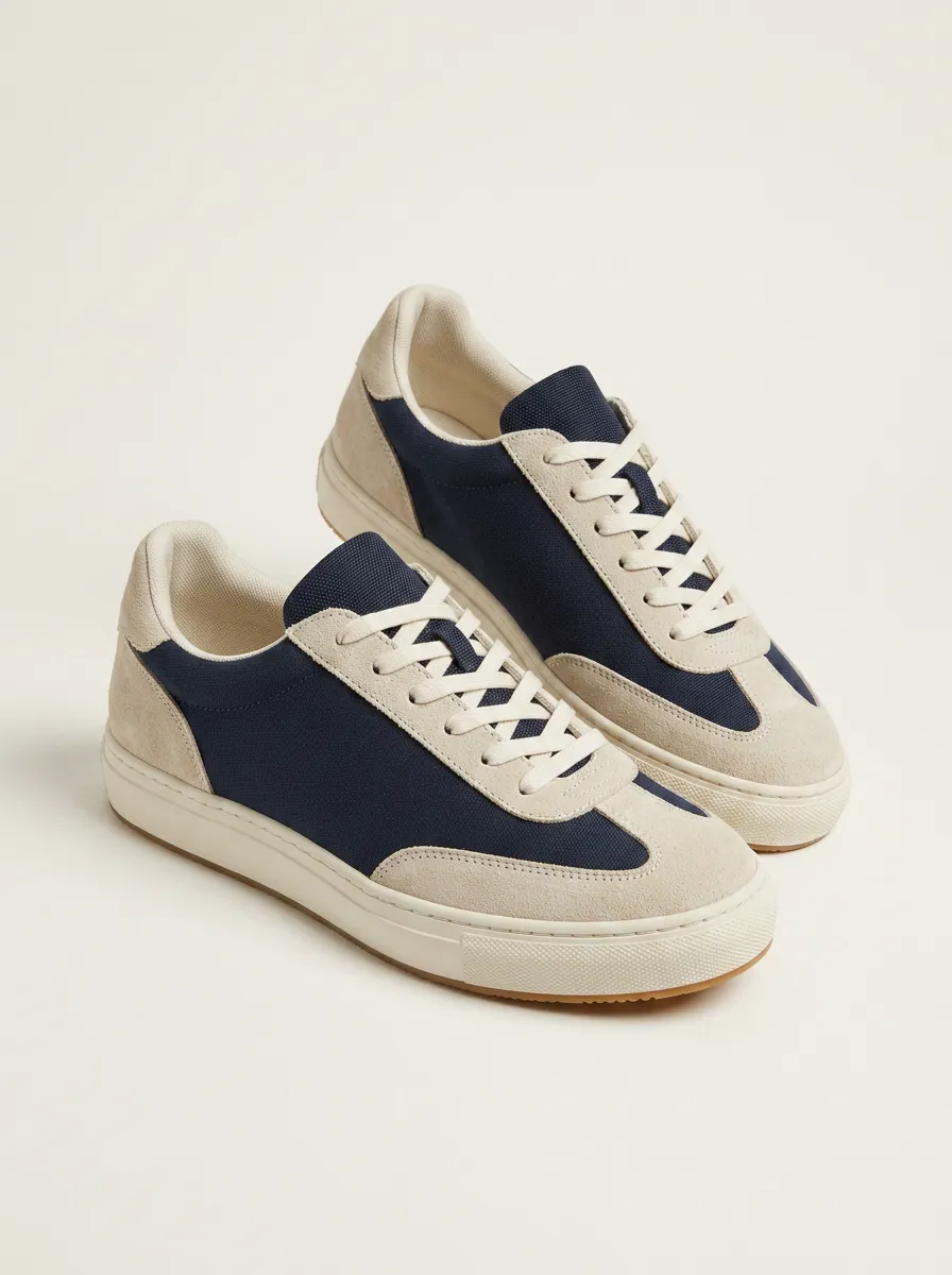Suede-Panel Leather-Panel Minimalist Men's Athletic Sneakers