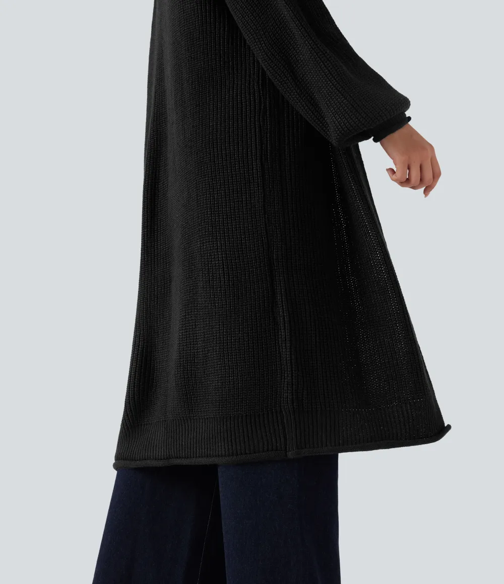 Long Sleeve Open Front Longline Sweater Knit Work Cardigan