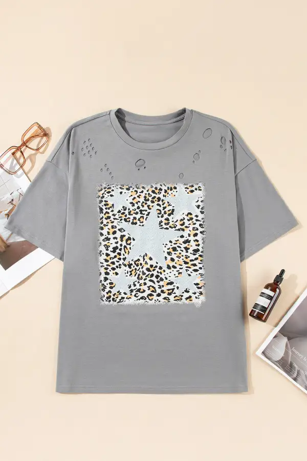 Medium Grey Stars Leopard Graphic