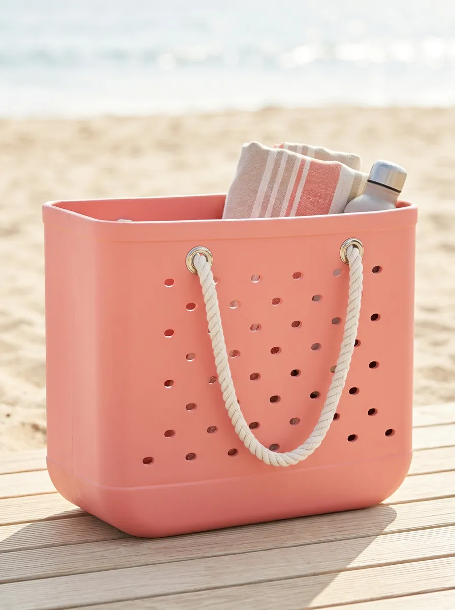 Perforated Rope-Handle Open-Top Beach Tote Bag