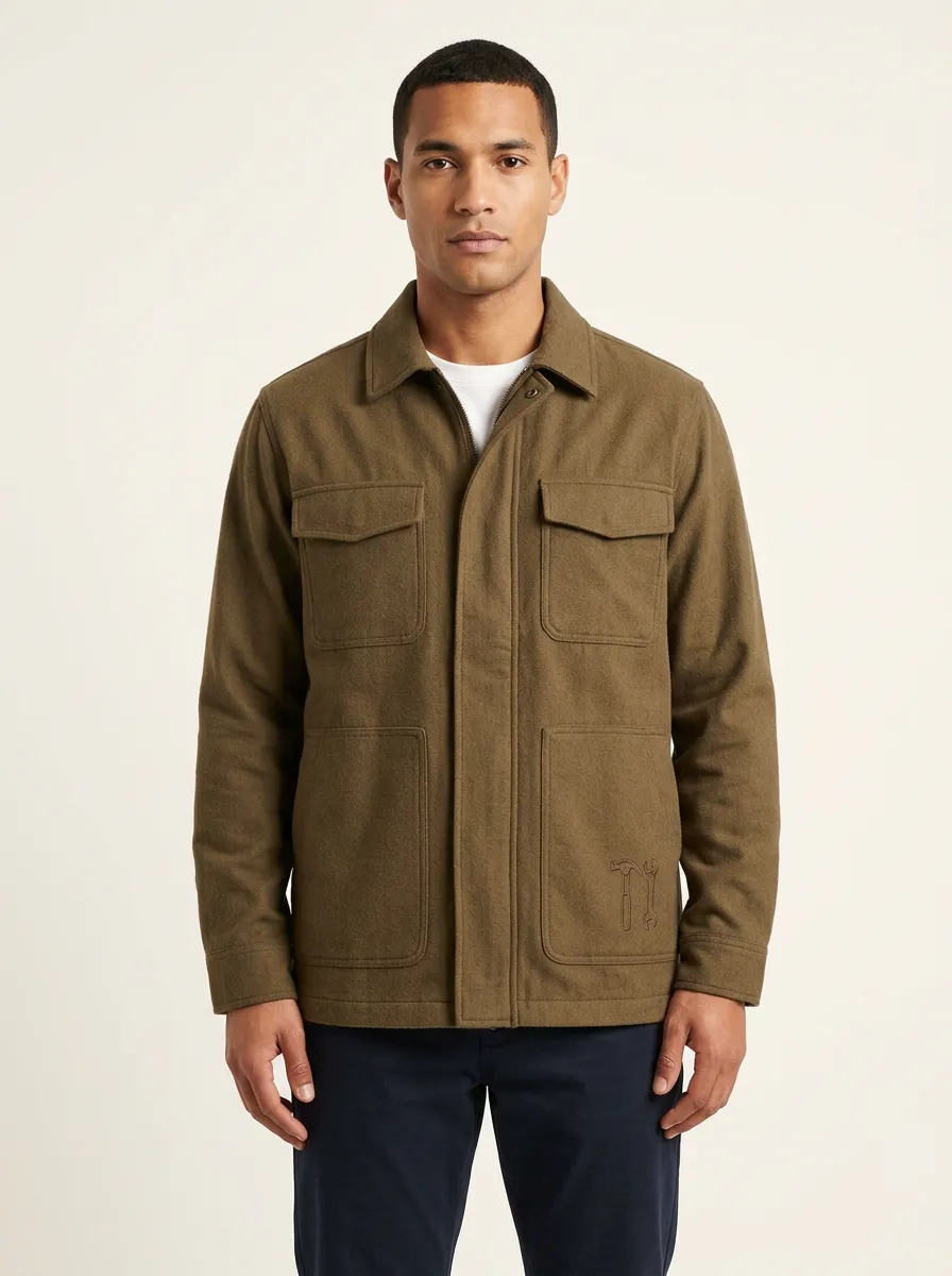 Men's Tool-Embroidered Four-Pocket Zip-Placket Utility Jacket