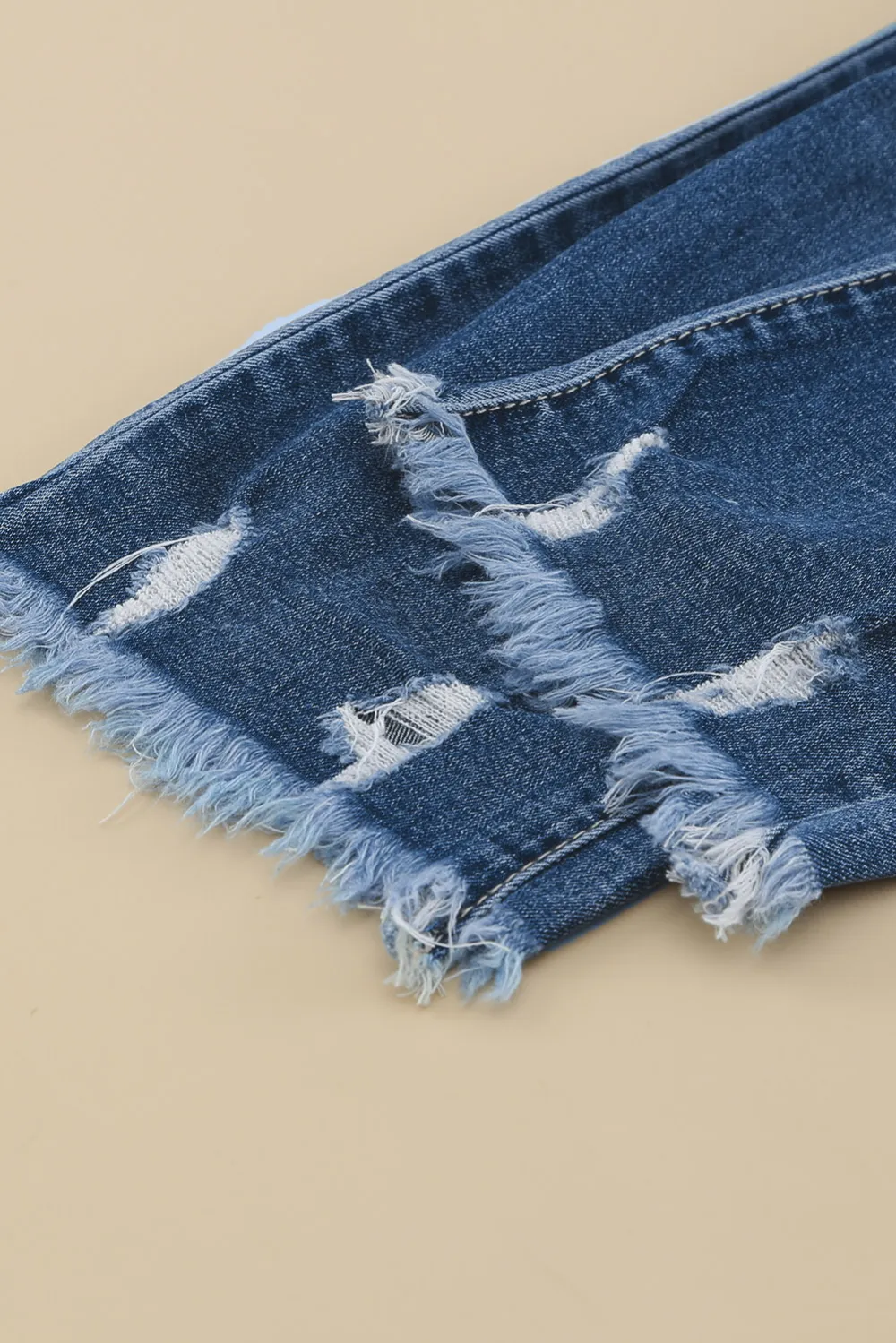 Dark Blue Raw Hem Straight Jeans