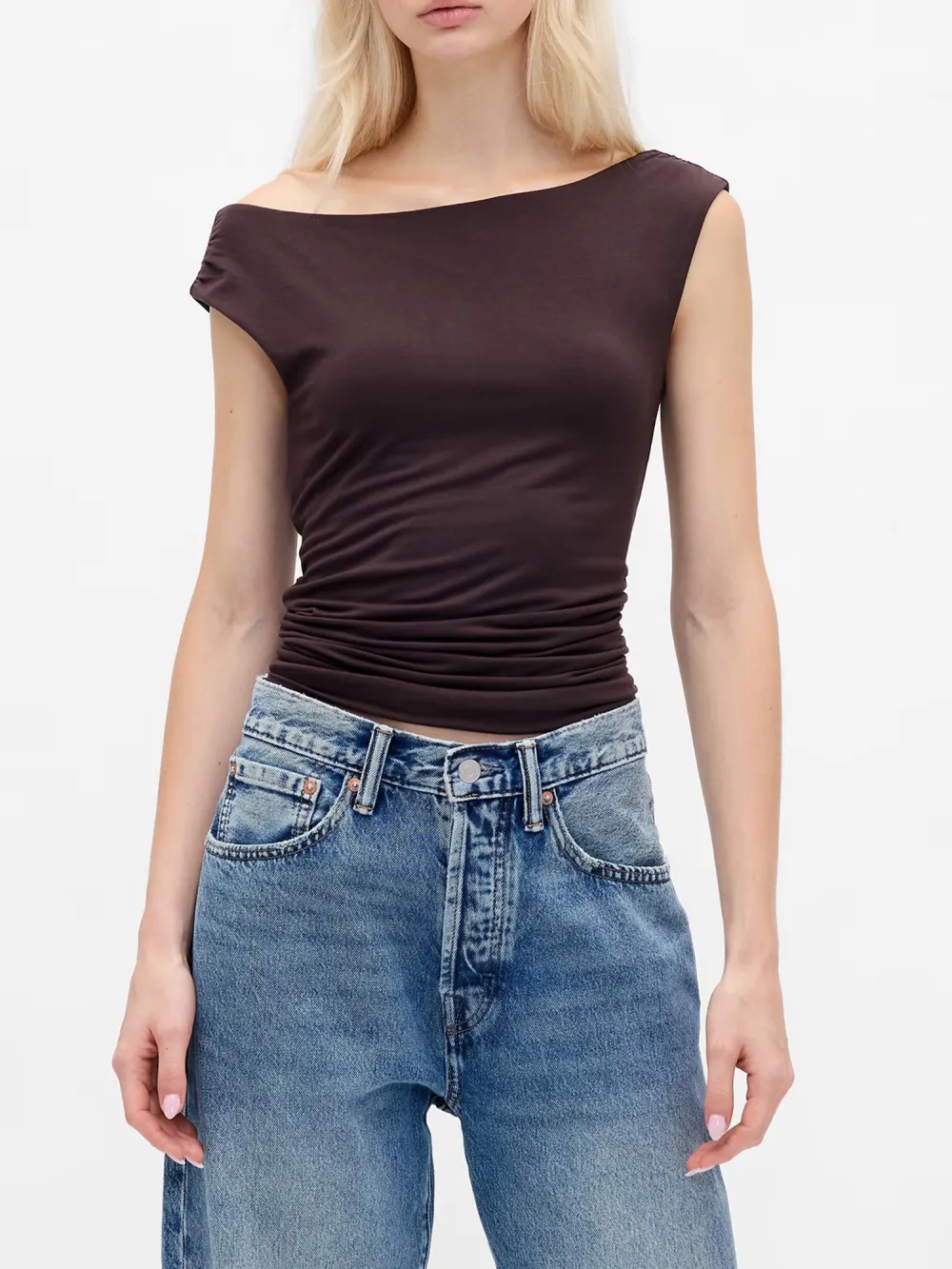 Shoulder Solid Color Short Sleeved Top
